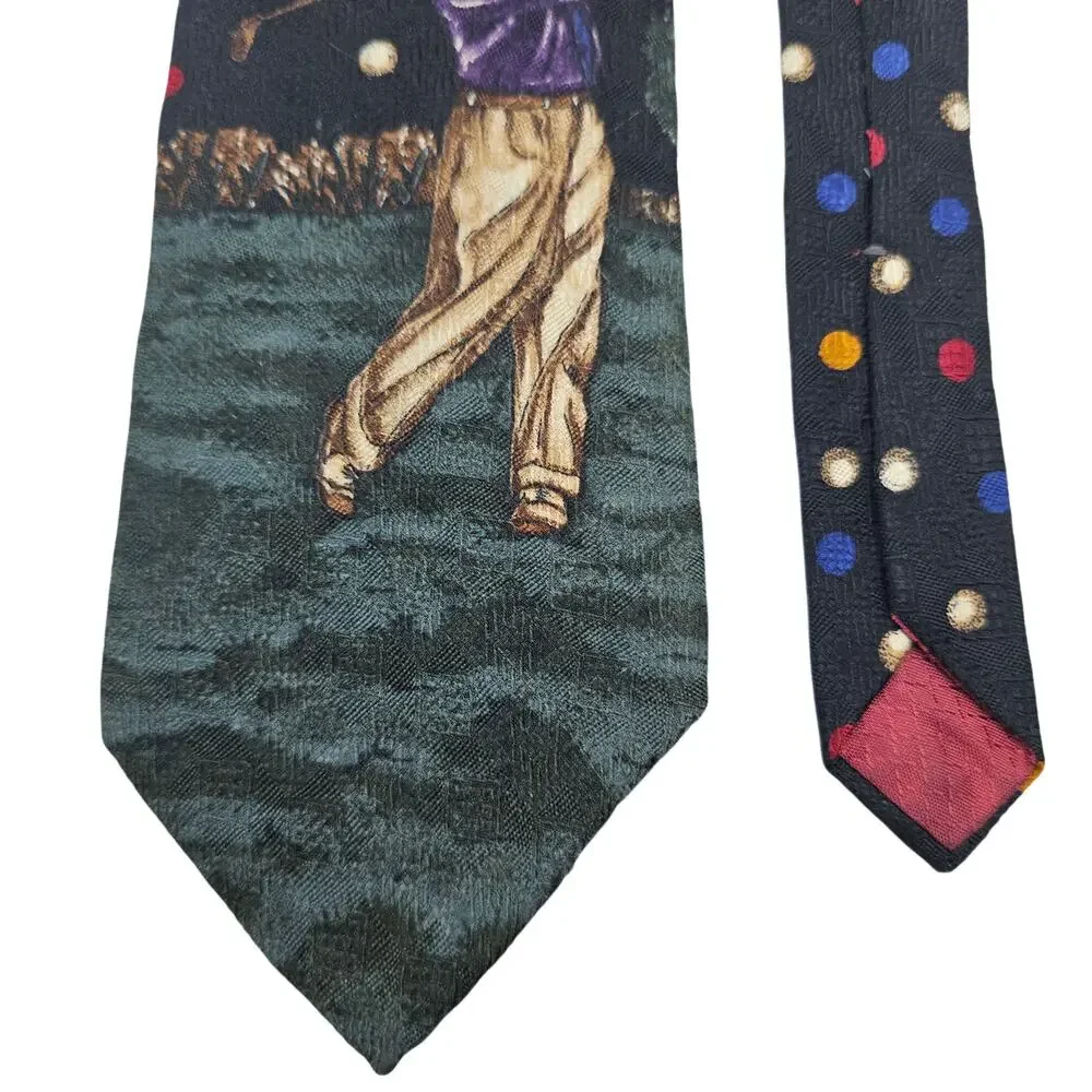 Hathaway Silk Tie Navy Blue Golf Golfer Novelty Polka Dot Print Geometric 56.25